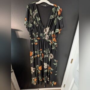 Baltic Born 3xl, Black with Orange flowers, long flowy dress